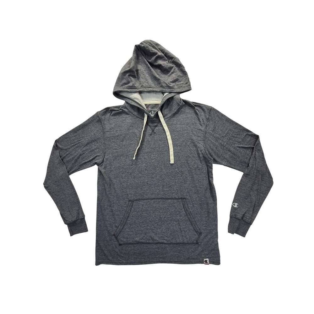 Champion Mens M Heather Gray Lightweight Hooded Long Sleeve T Shirt Hoodie